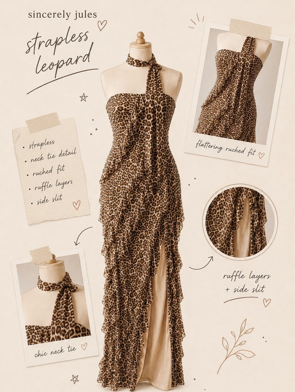 Sincerely Jules Strapless Leopard Print Dress With Belt - Size XS
